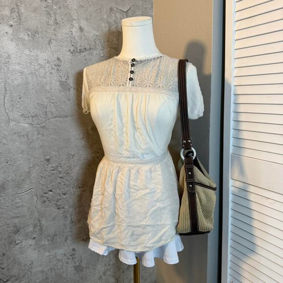 Cream Xhilaration Short Sleeve Top with Ruffle Details - Picture 5 of 7